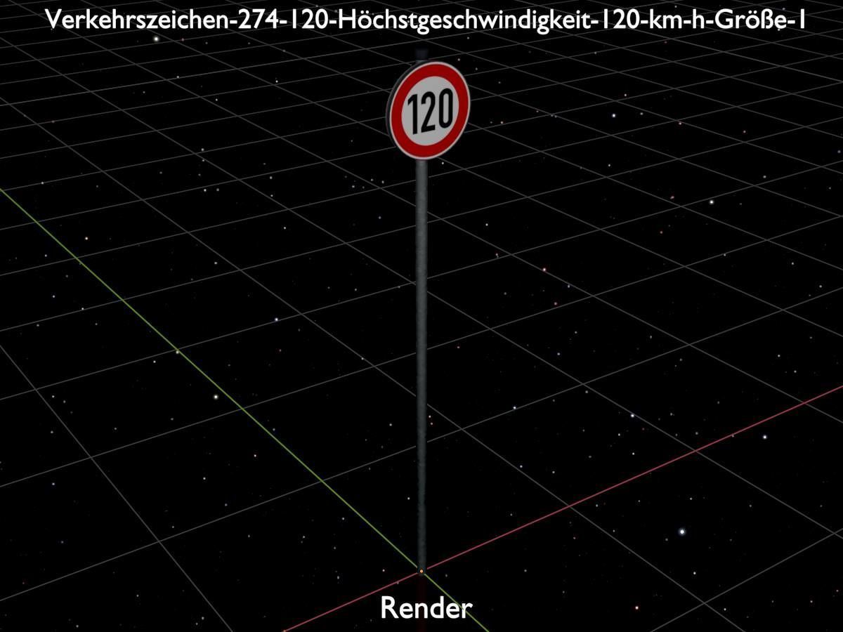Traffic sign 274-120 Speed limit 120 km h Size 1 Low-poly 3D model_20