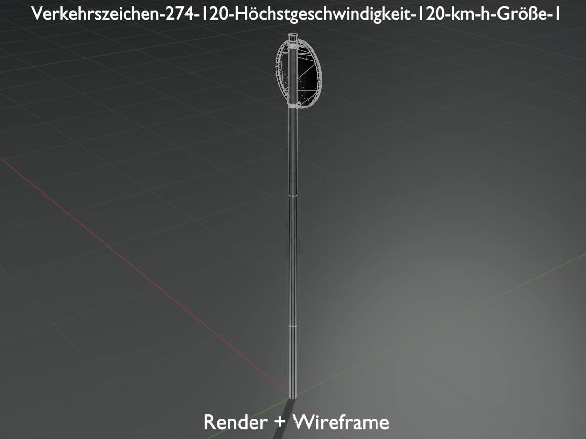 Traffic sign 274-120 Speed limit 120 km h Size 1 Low-poly 3D model_7