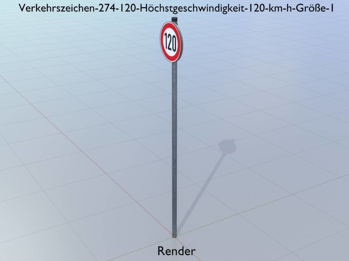 Traffic sign 274-120 Speed limit 120 km h Size 1 Low-poly 3D model_13