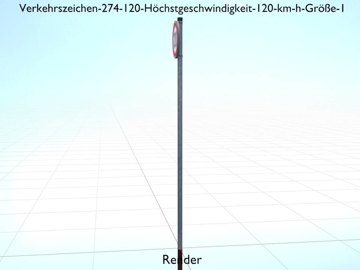 Traffic sign 274-120 Speed limit 120 km h Size 1 Low-poly 3D model_18