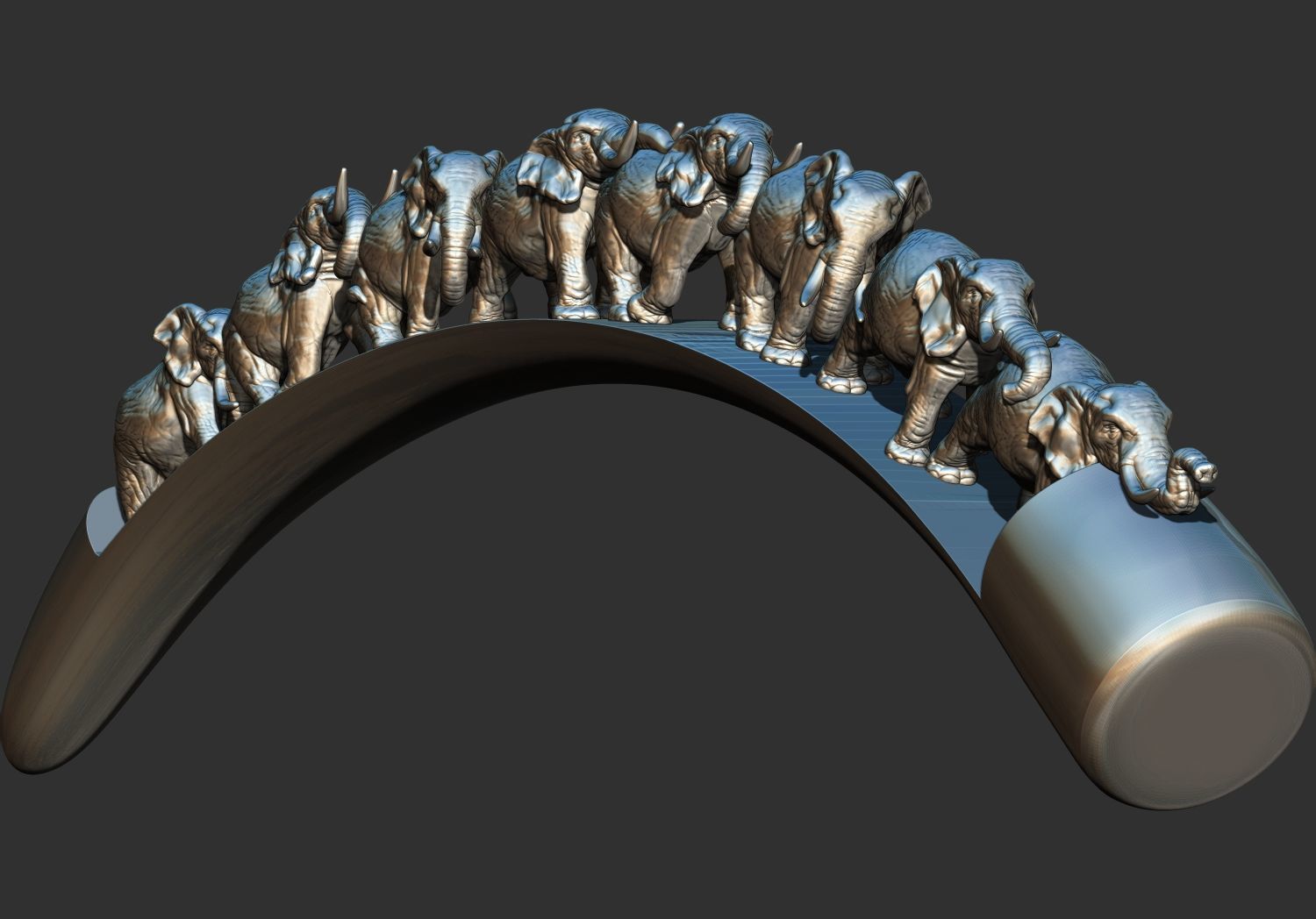 Carved Ivory Elephant Bridge 3d printable model tusk V1 3D print model_4