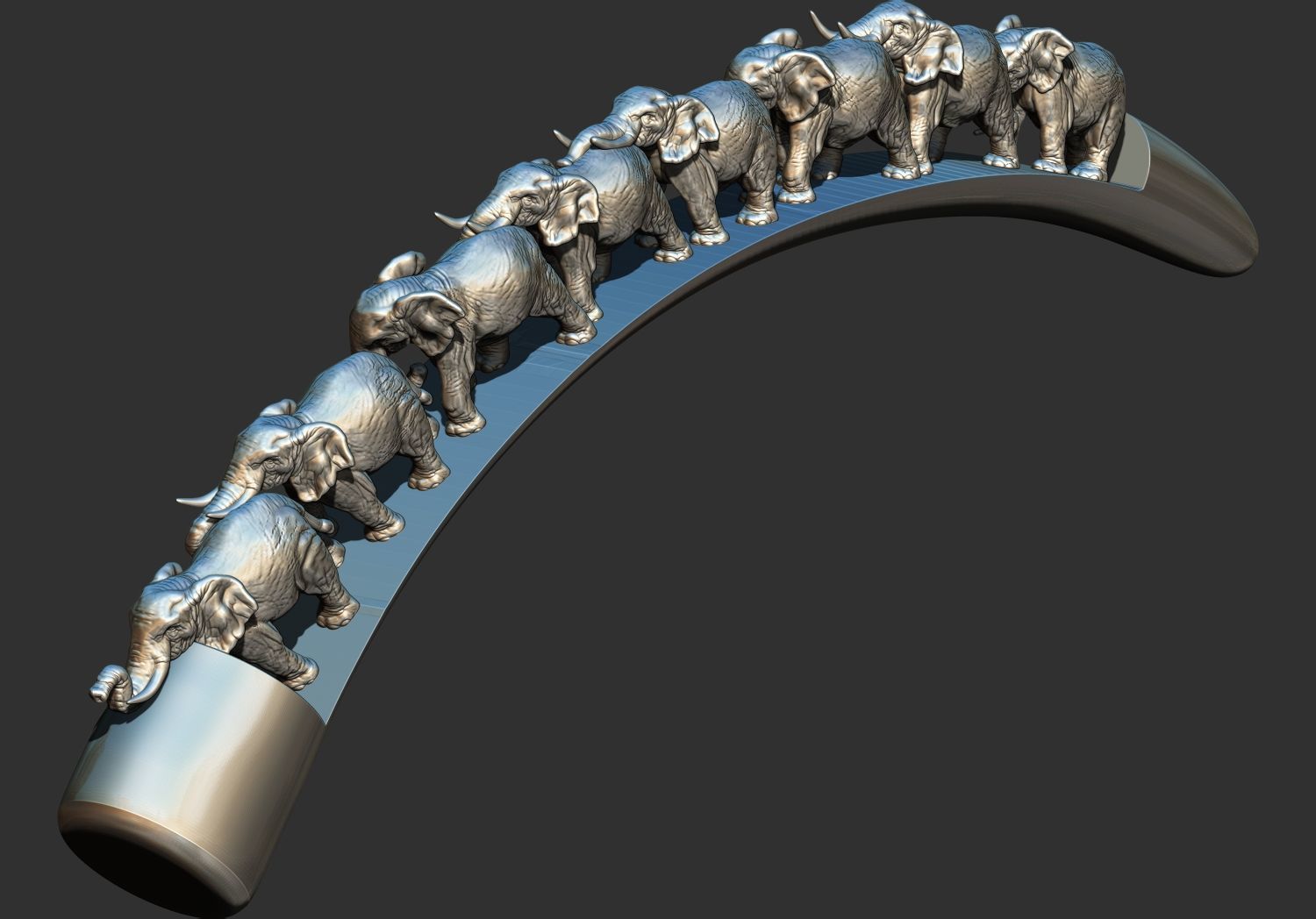 Carved Ivory Elephant Bridge 3d printable model tusk V1 3D print model_3