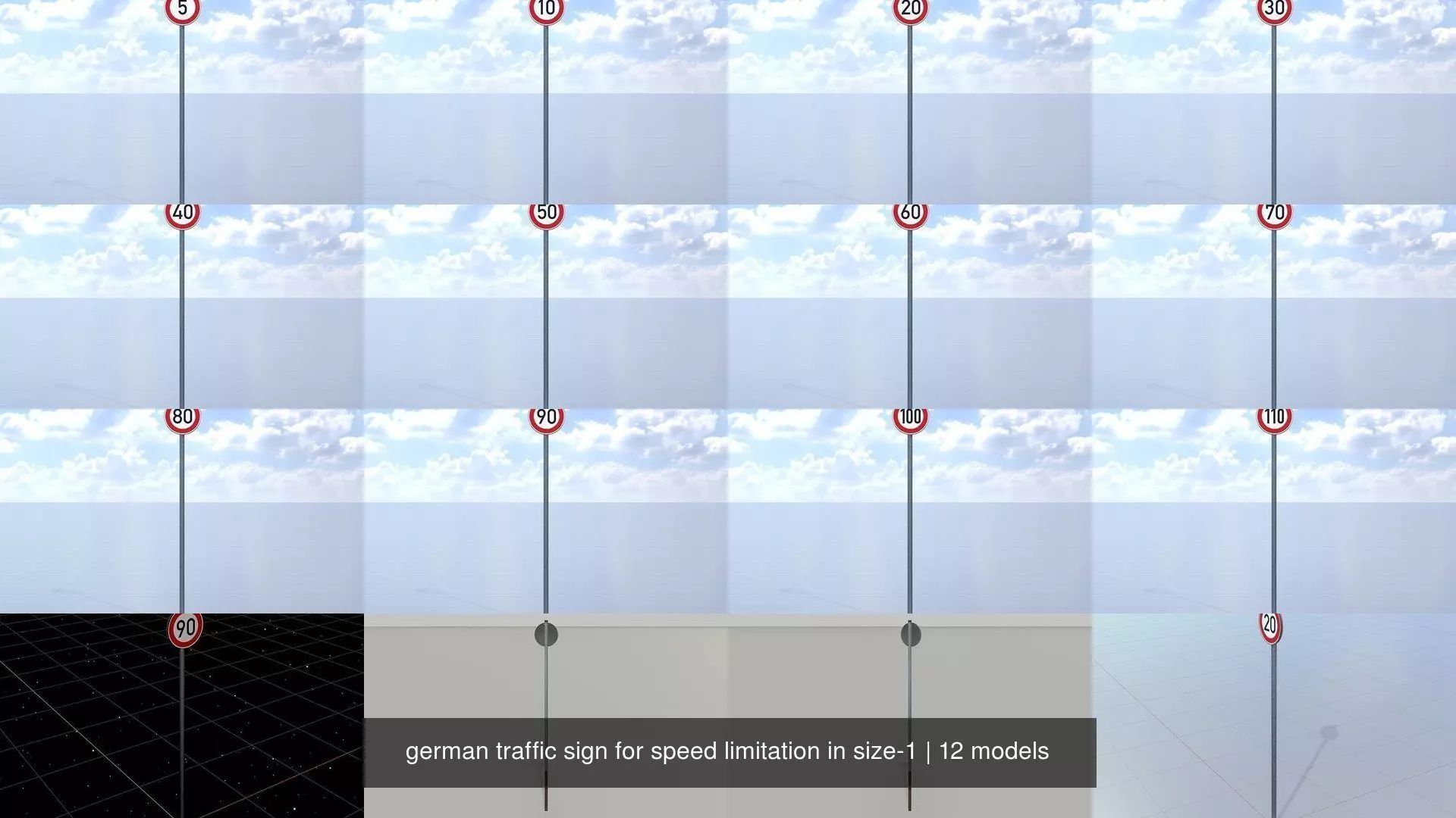 german traffic sign for speed limitation in size-1 3D Model Collection_0
