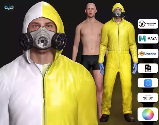 Hazmat Suit Realistic Man Rigged 3D Model  Game  Animation Ready