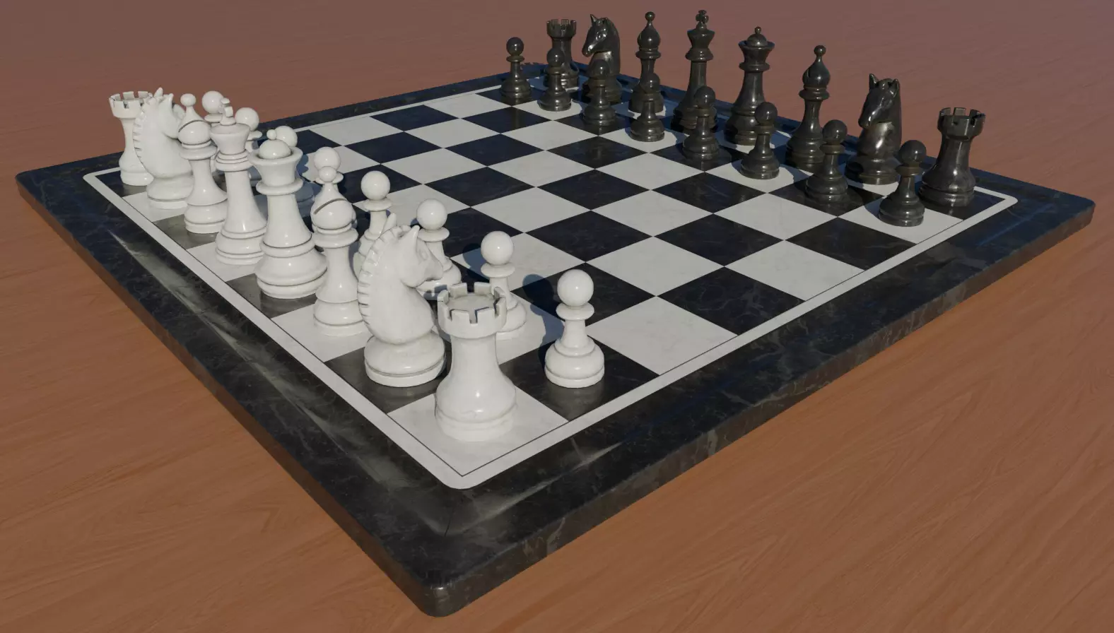 4K High Polly Black-White Chess Set 3D model