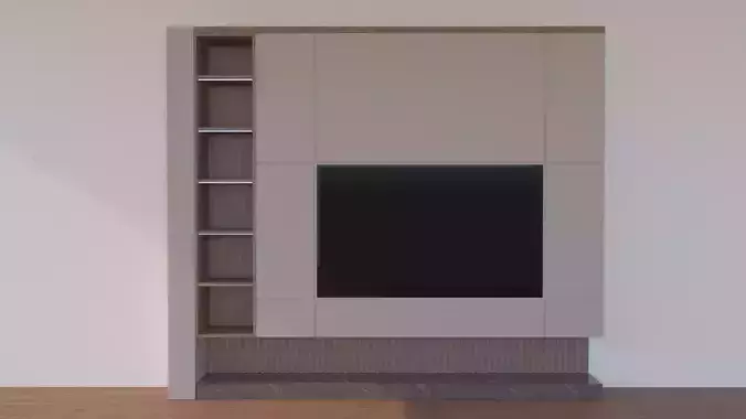 Modern TV Wall Unit with Shelves Archviz  Game Ready