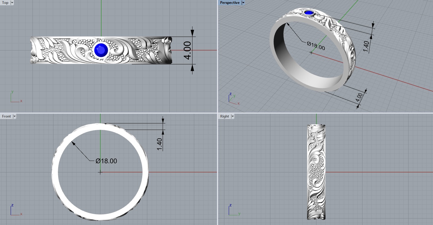 Gemstone ring Golden Ratio R57 all sizes 3D print model_2