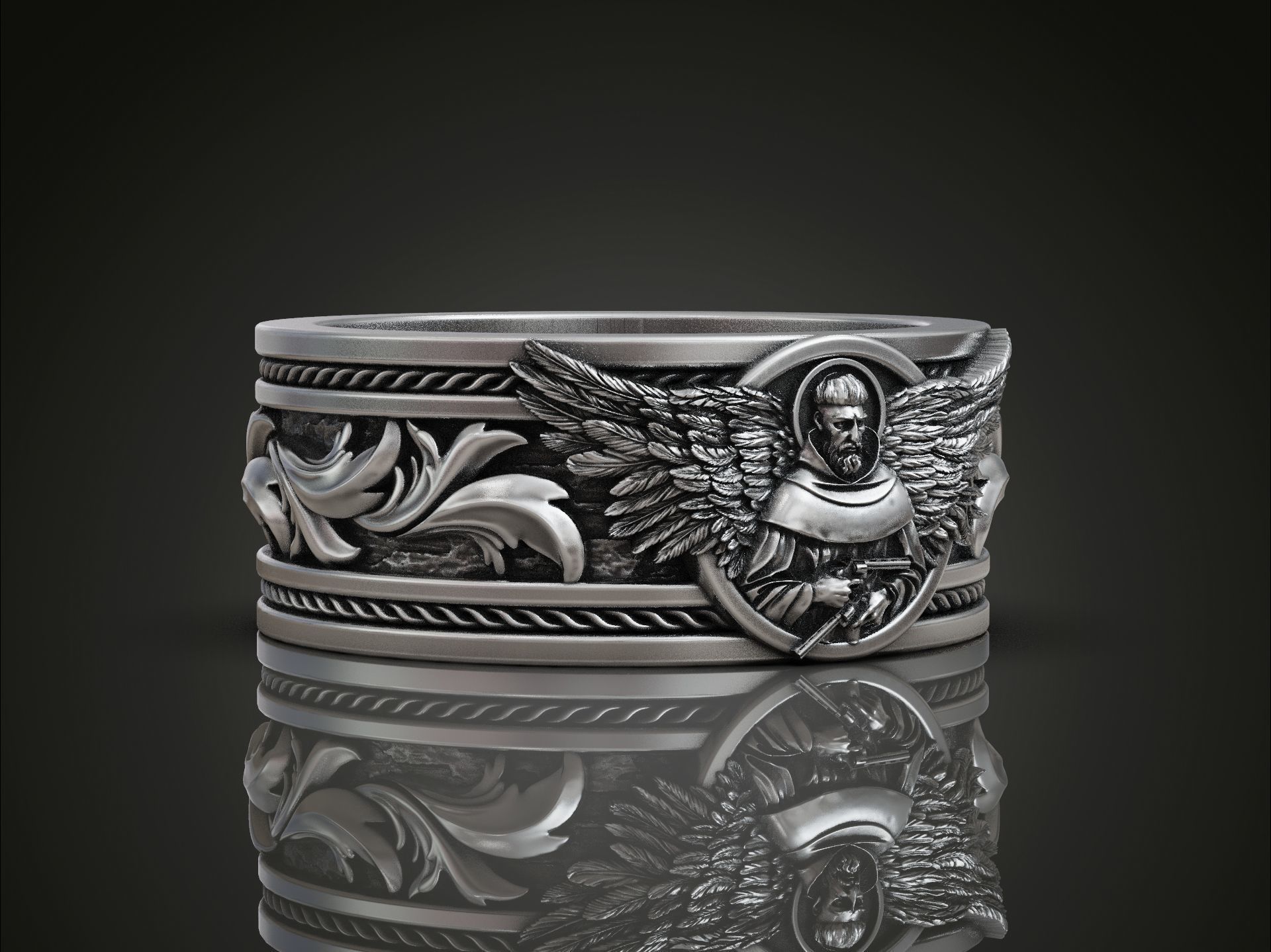 Benedictine Monk wings guns band ring 3D print model_1