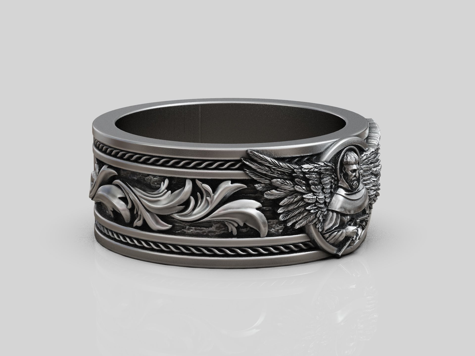 Benedictine Monk wings guns band ring 3D print model_3