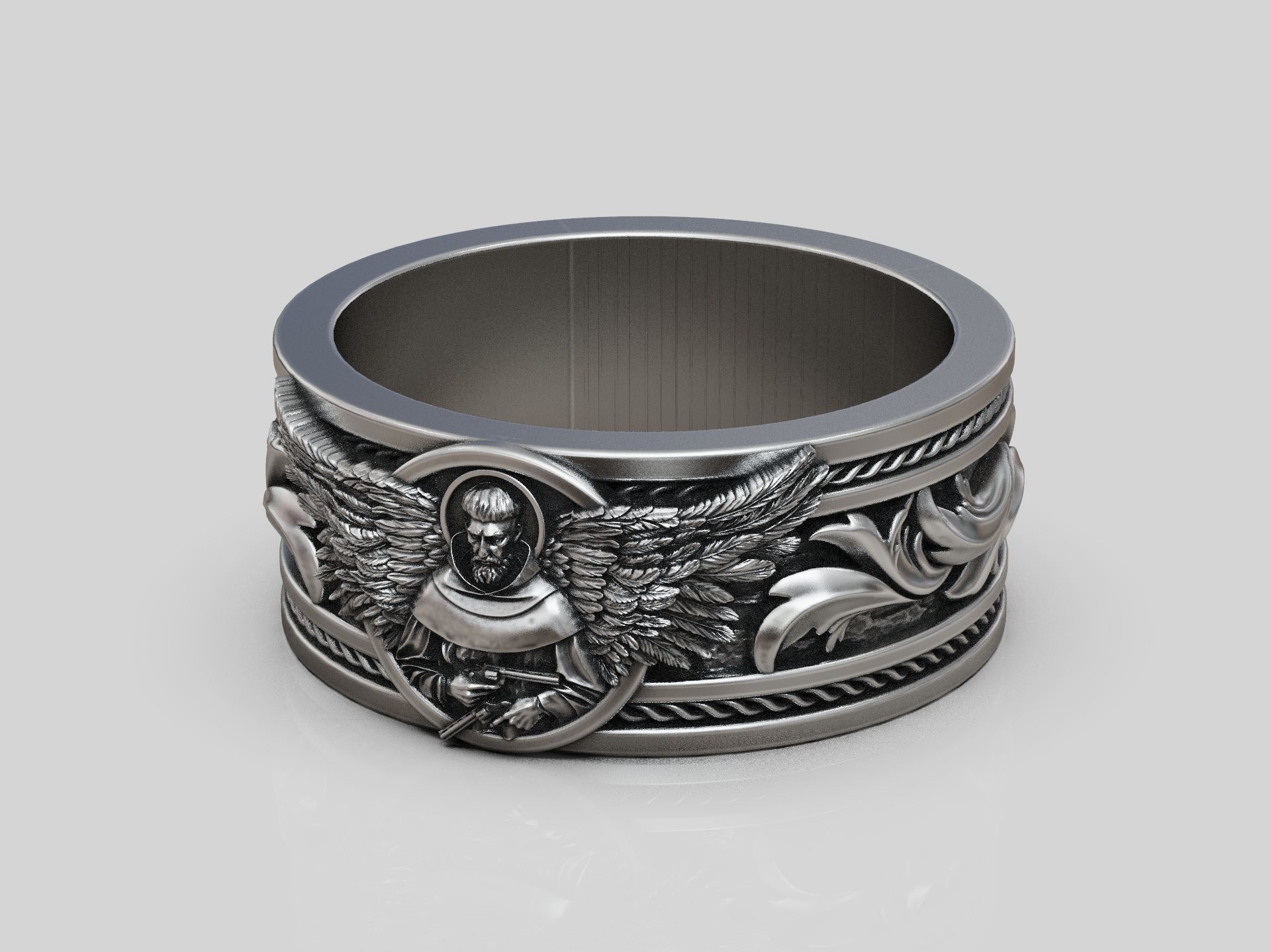 Benedictine Monk wings guns band ring 3D print model_2