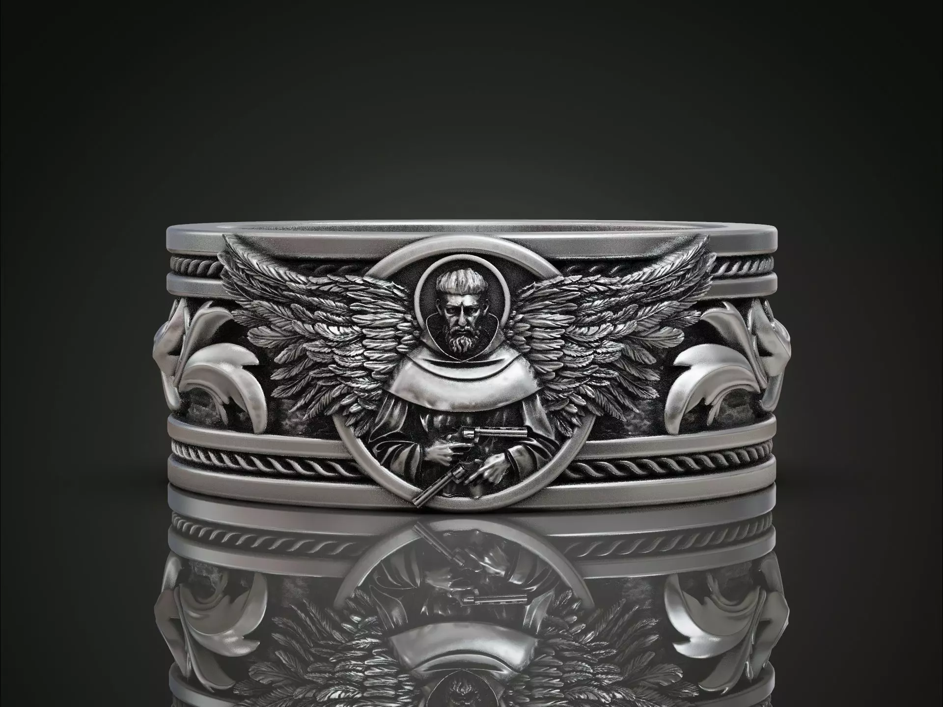 Benedictine Monk wings guns band ring 3D print model_0