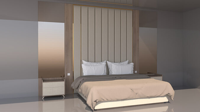 Modern Upholstered Bed with Integrated Nightstands  Luxury  3D model