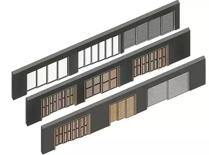 Sliding door set Parametric Revit family Volume02