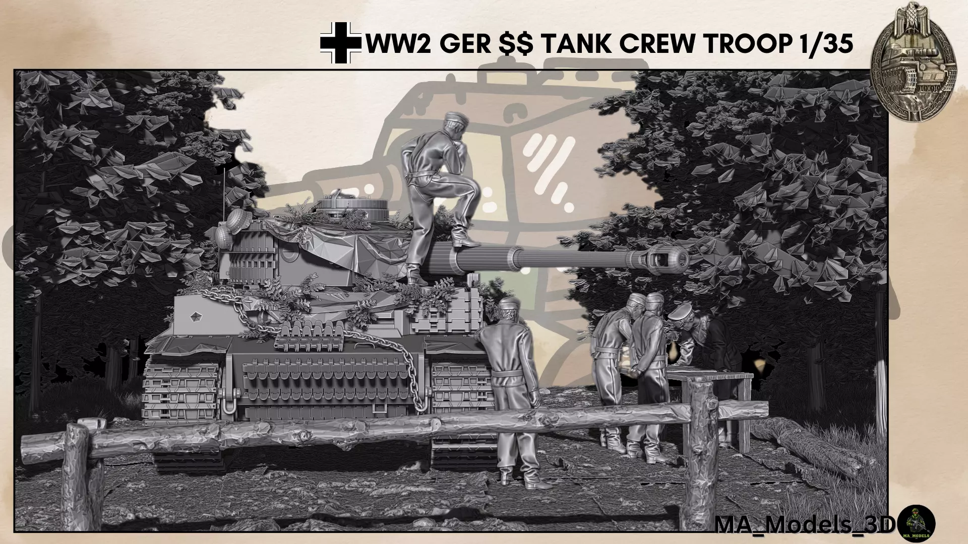 ww2 german tank crew Troop 1-35 3D print model