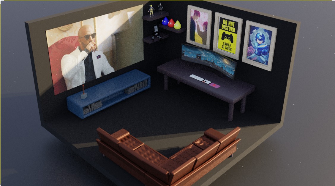 Gaming room  Low-poly 3D model_3