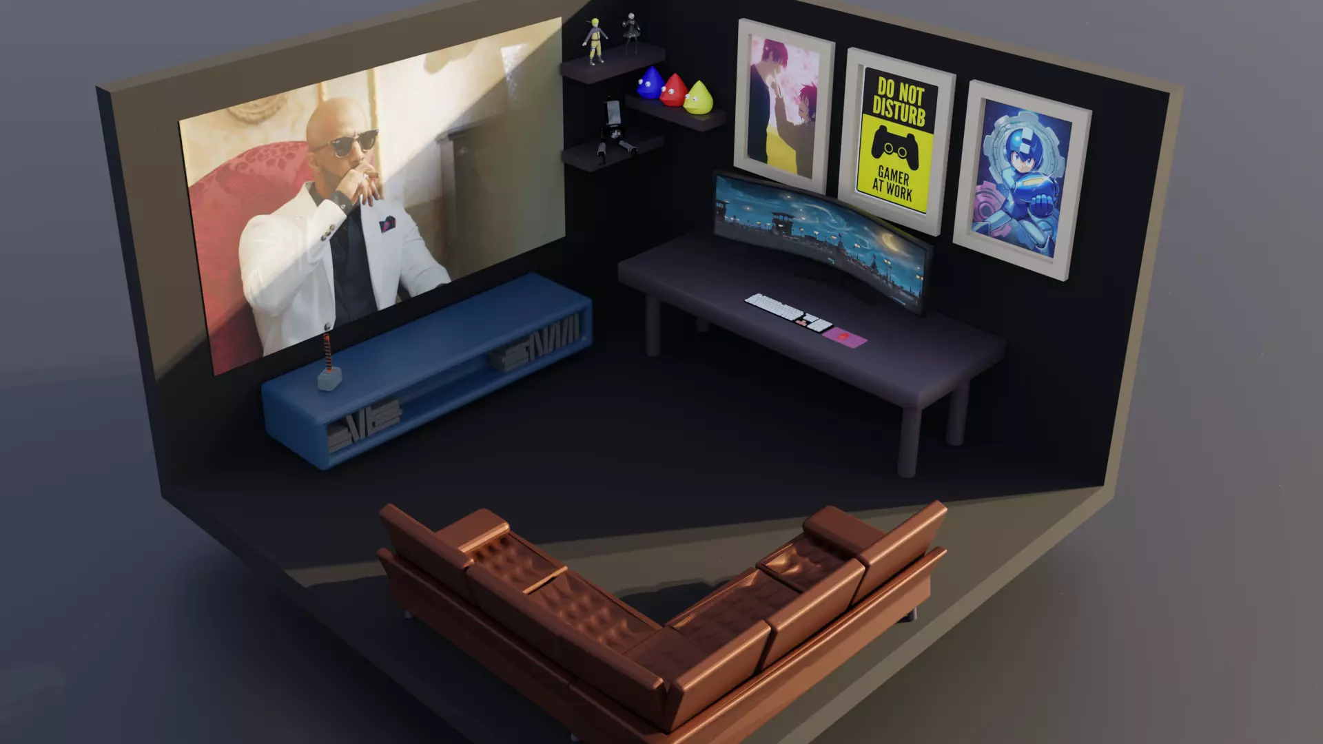 Gaming room  Low-poly 3D model_0