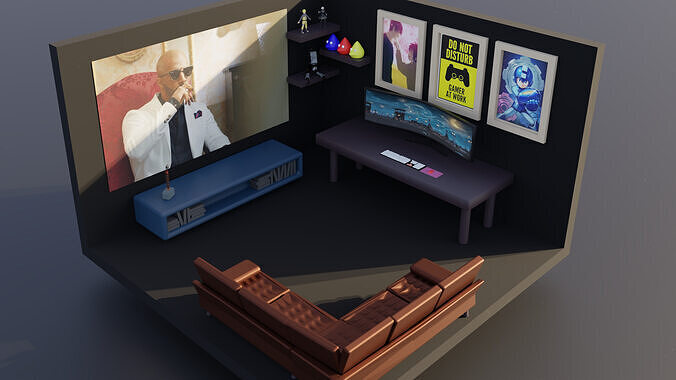 Gaming room  Low-poly 3D model