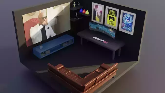 Gaming room  Low-poly 3D model