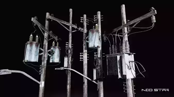 Utility Poles Pack Low-poly 3D model