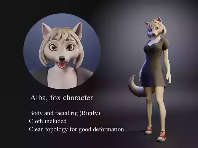 White fox Alba low poly rigged character Low-poly 3D model