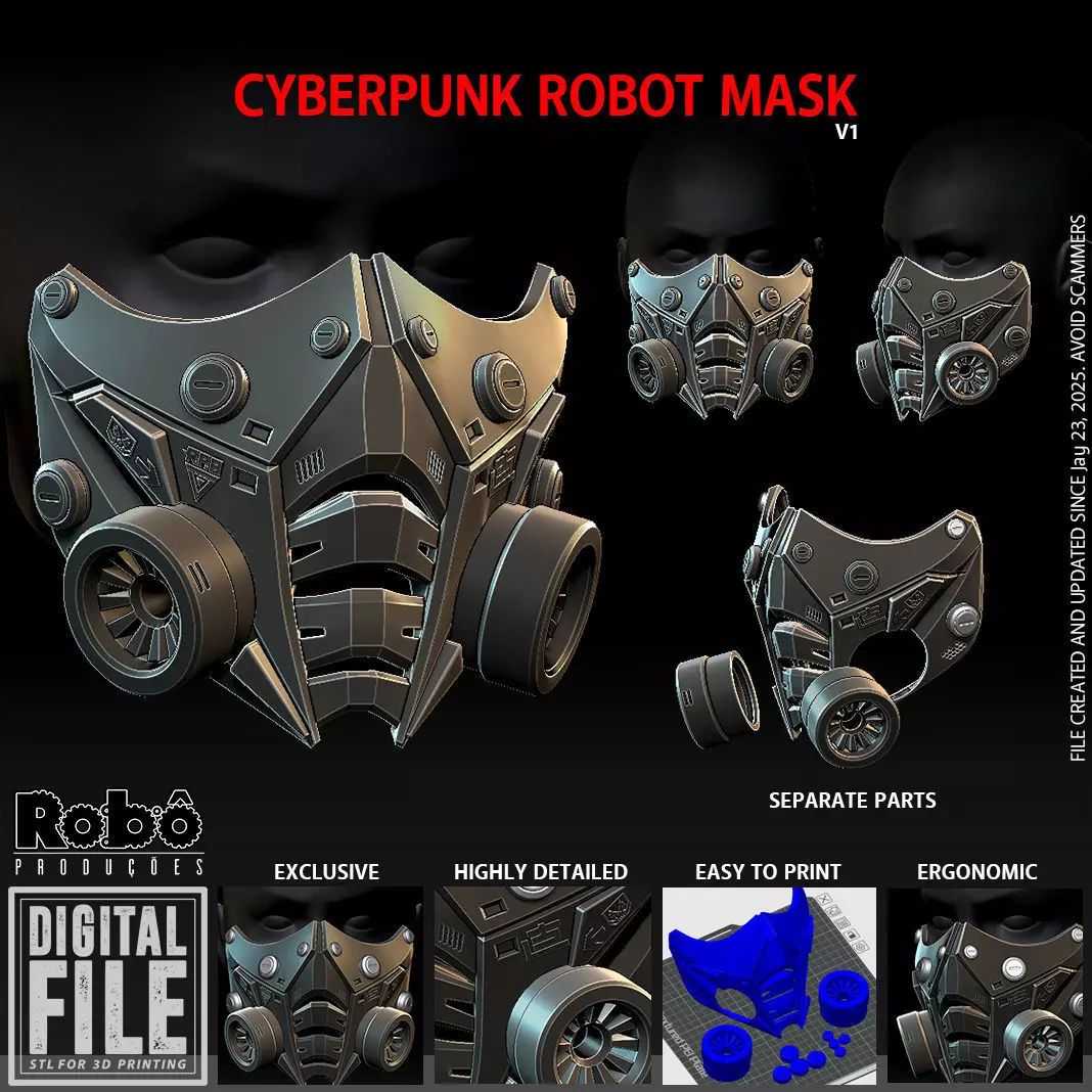 Cyberpunk Techwear Robot  Mask 3D print model_0