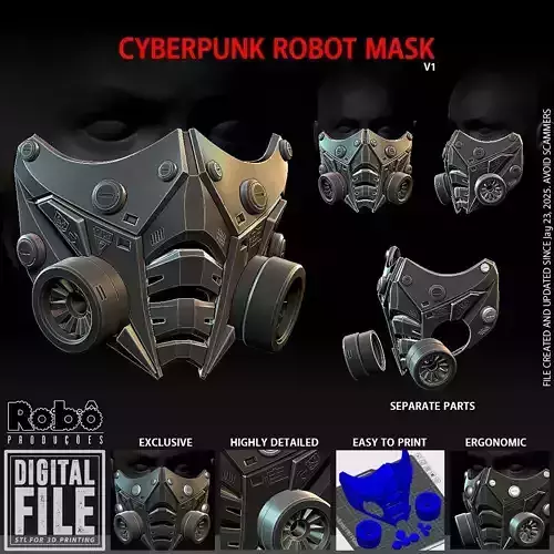 Cyberpunk Techwear Robot  Mask 3D print model