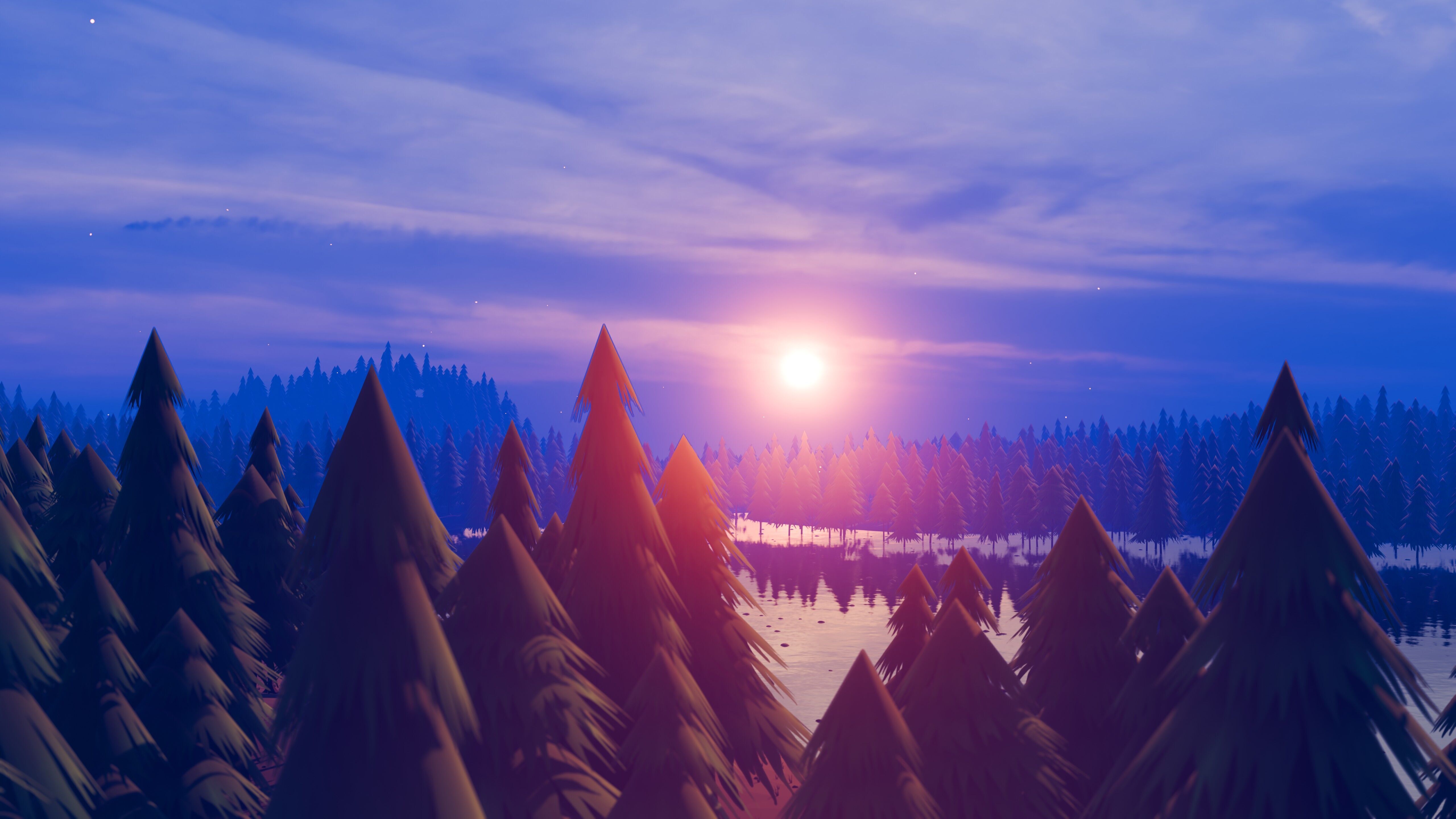 Stylized Low Poly Forest River 3D model_12