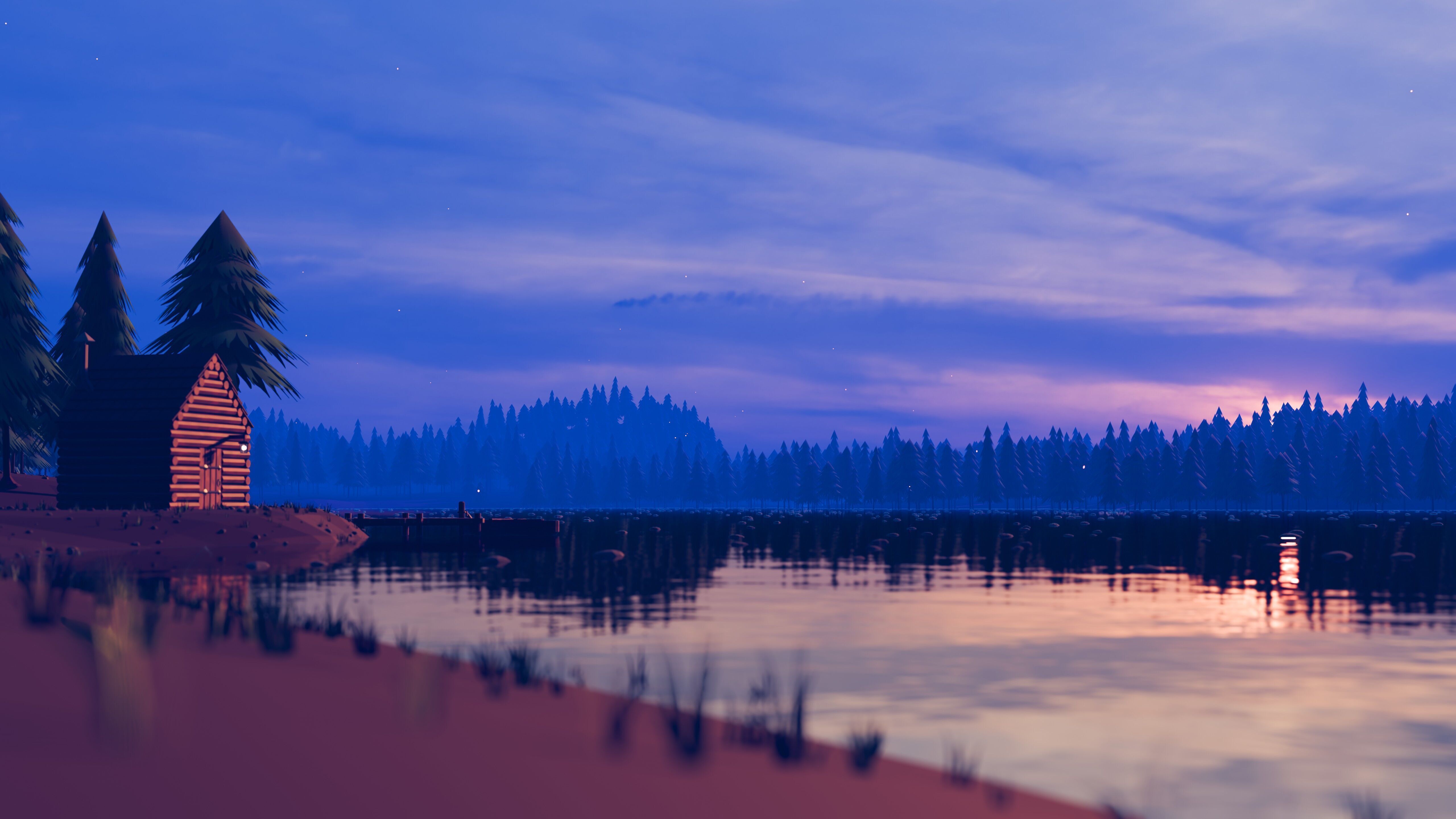 Stylized Low Poly Forest River 3D model_11