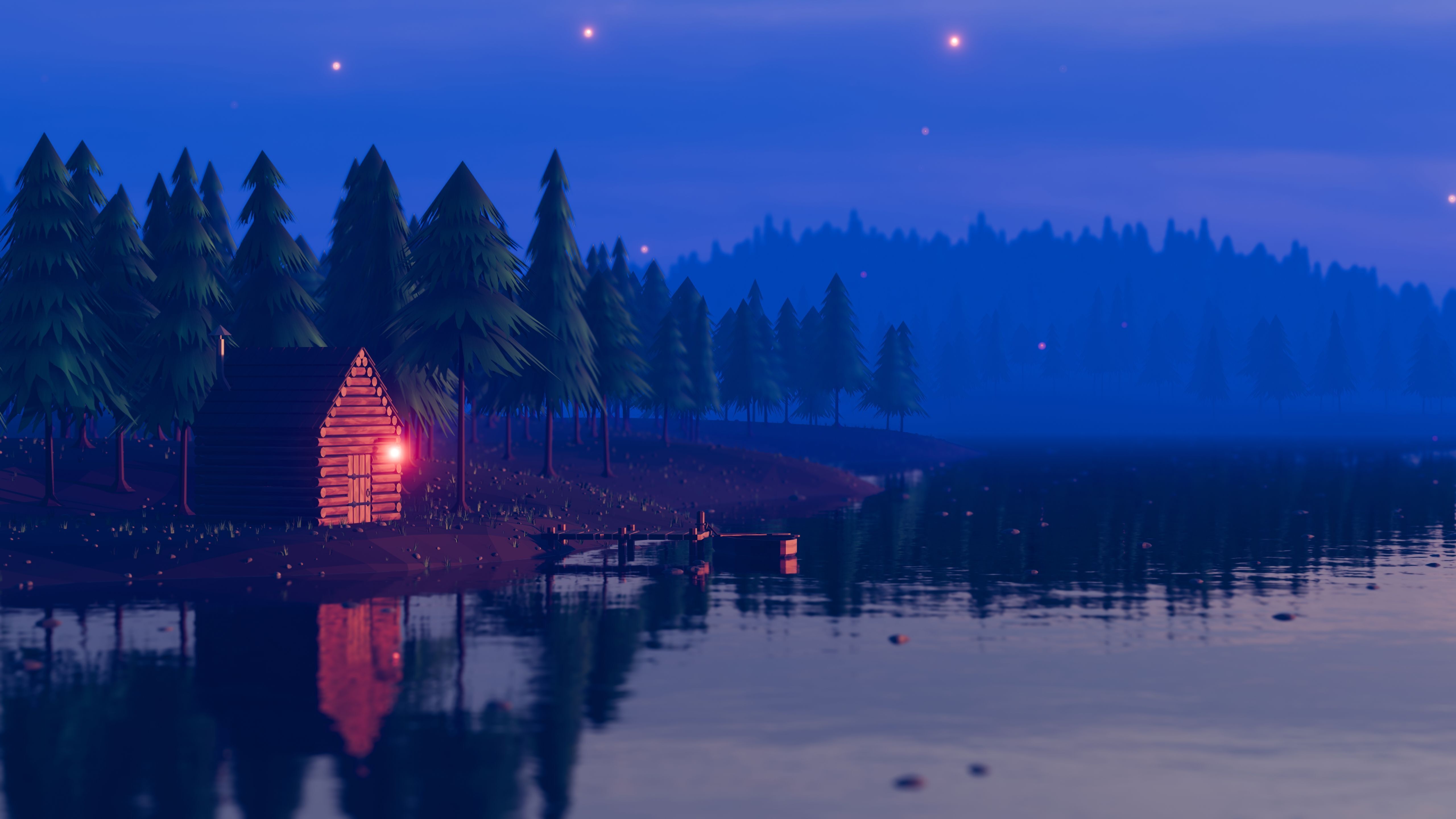 Stylized Low Poly Forest River 3D model_3