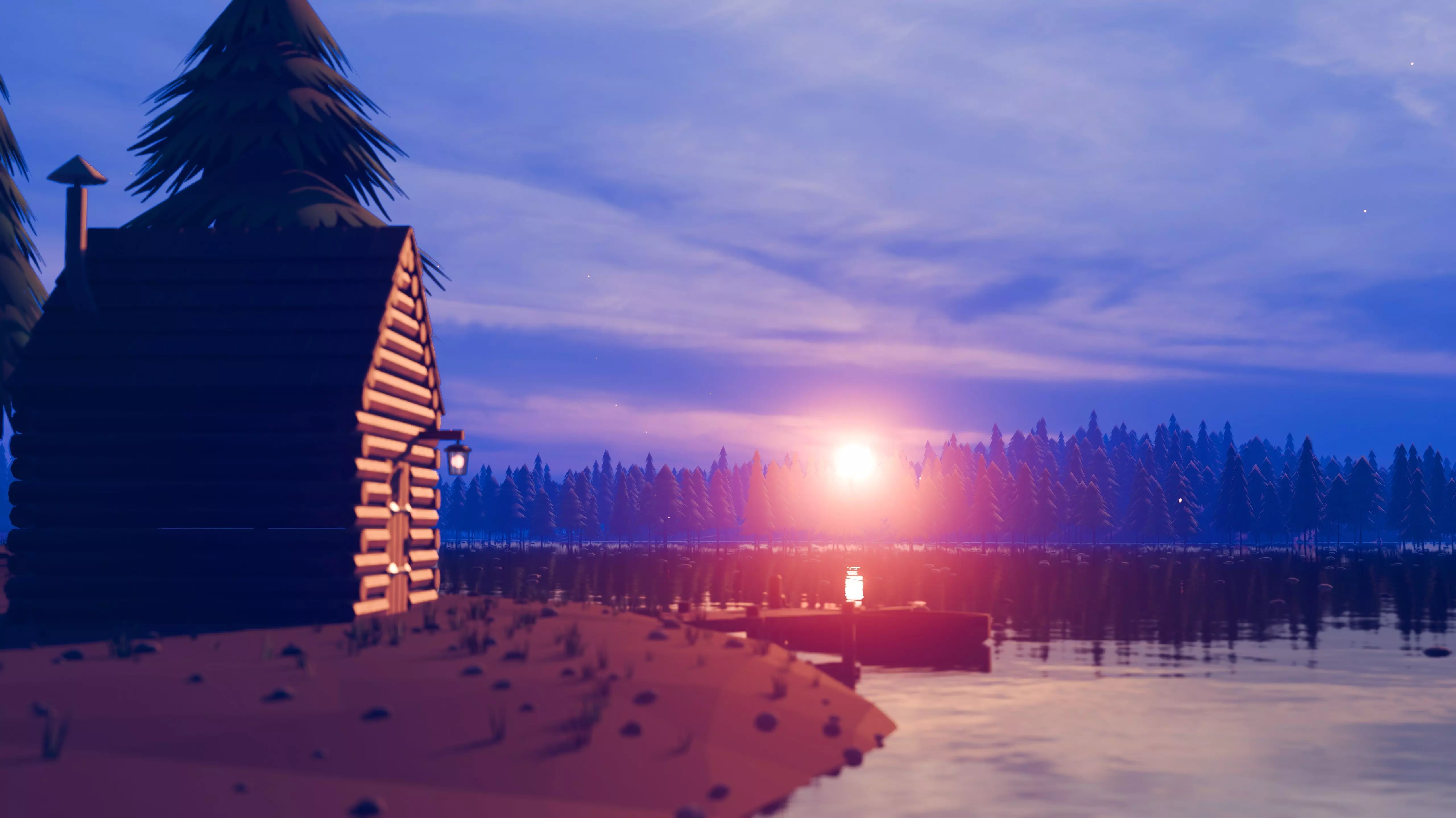 Stylized Low Poly Forest River 3D model_0