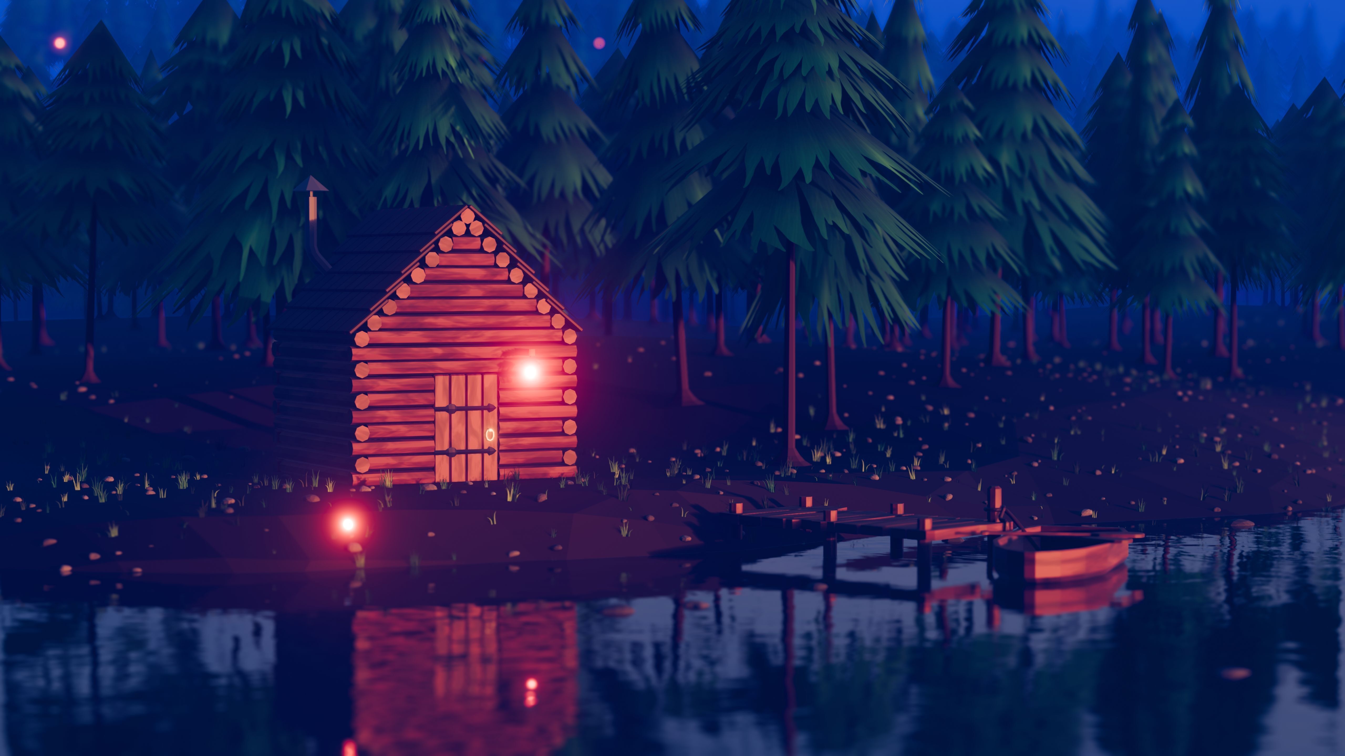 Stylized Low Poly Forest River 3D model_8