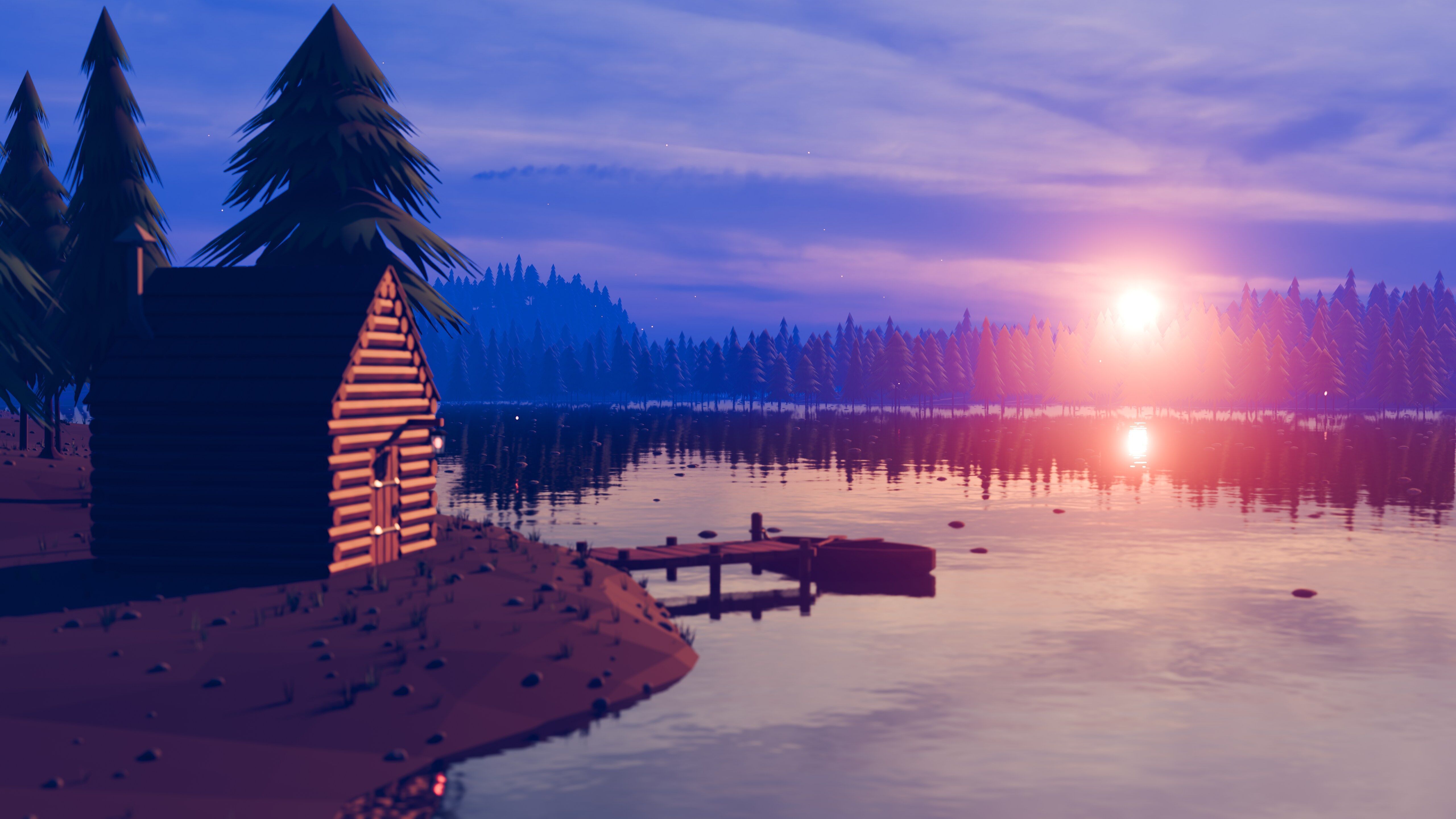 Stylized Low Poly Forest River 3D model_17