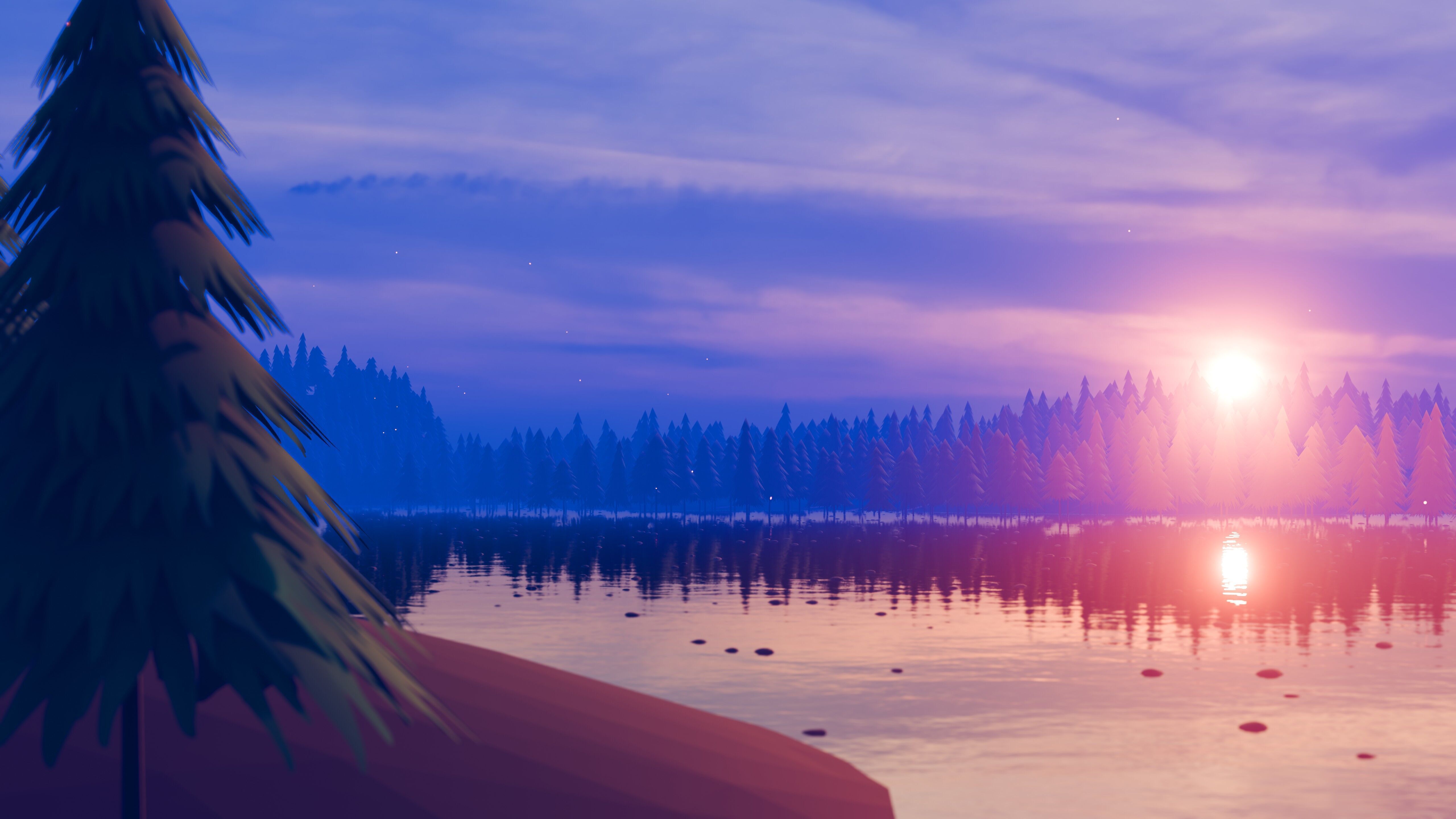 Stylized Low Poly Forest River 3D model_16