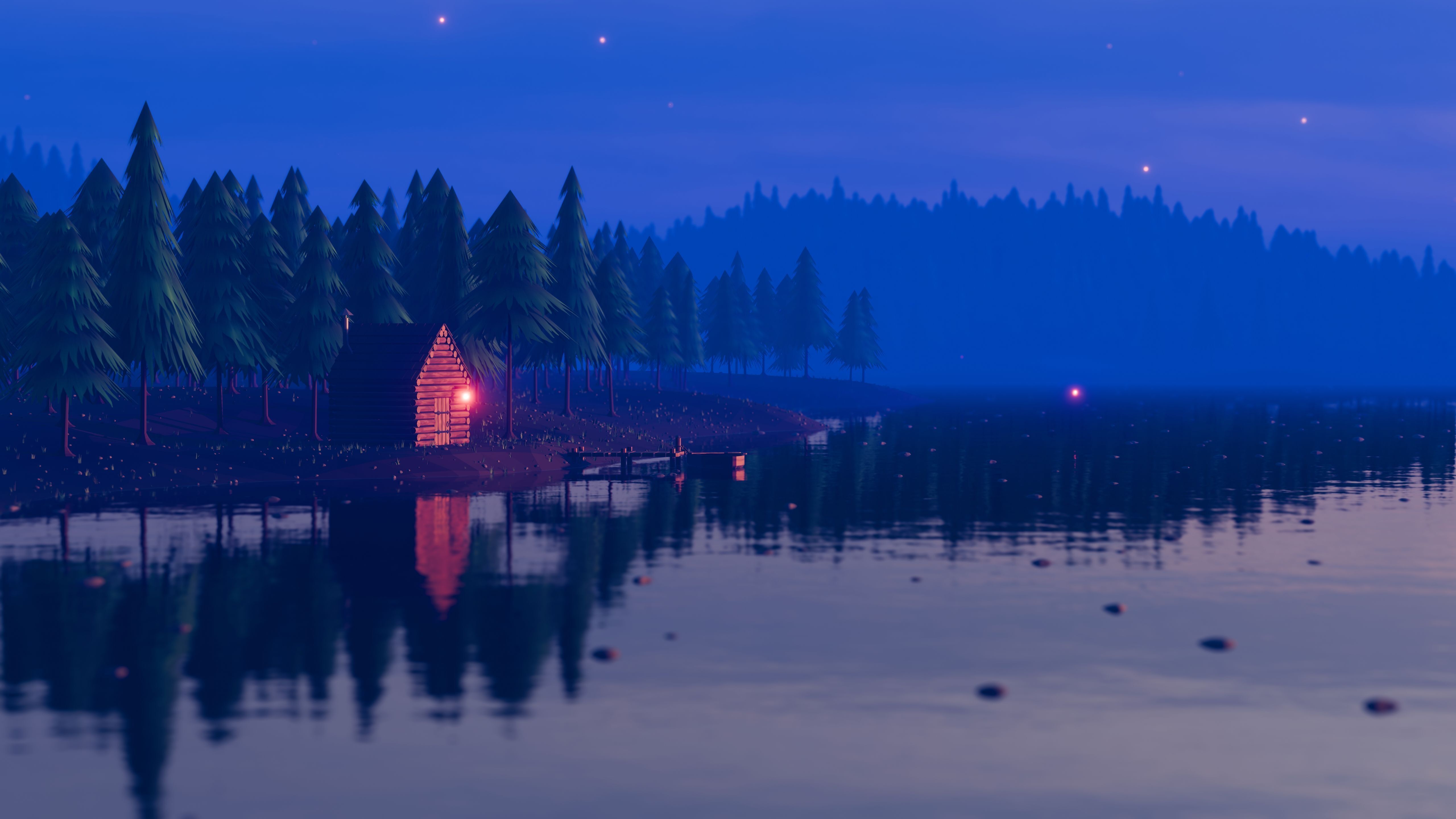 Stylized Low Poly Forest River 3D model_4