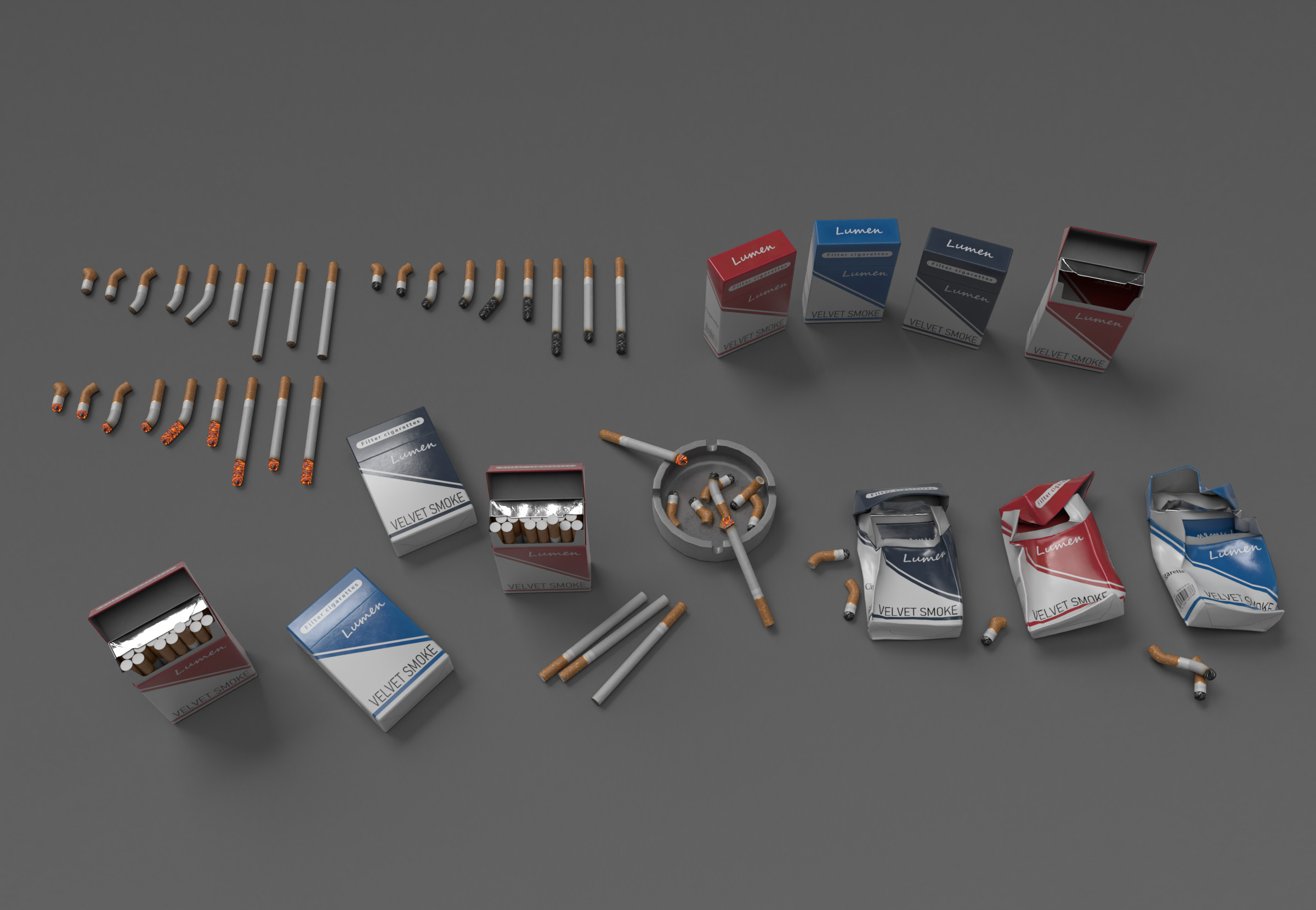 Realistic Smoking Pack Collection Low-poly 3D model_1