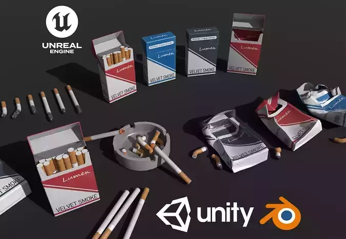 Realistic Smoking Pack Collection Low-poly 3D model