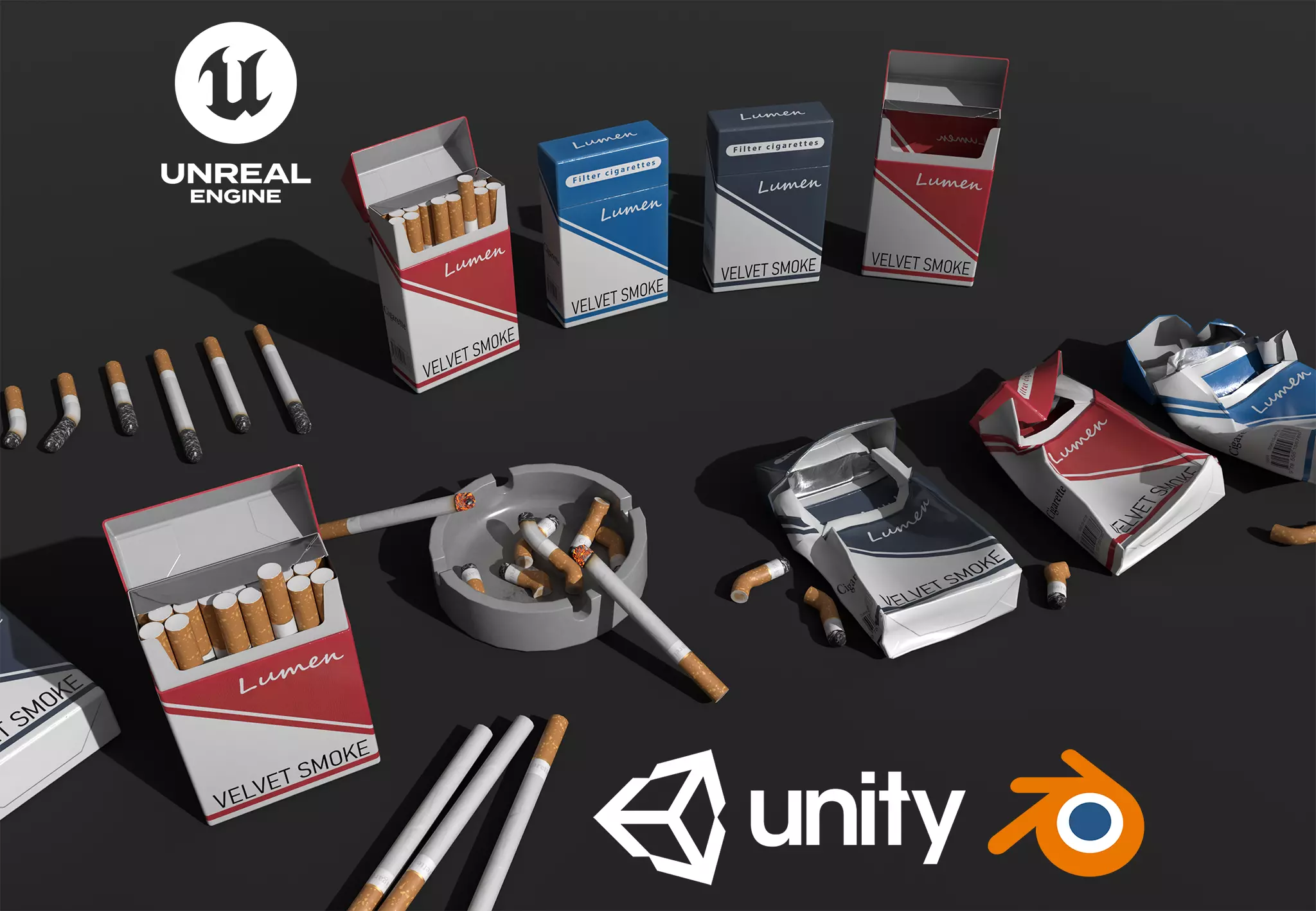 Realistic Smoking Pack Collection Low-poly 3D model_0