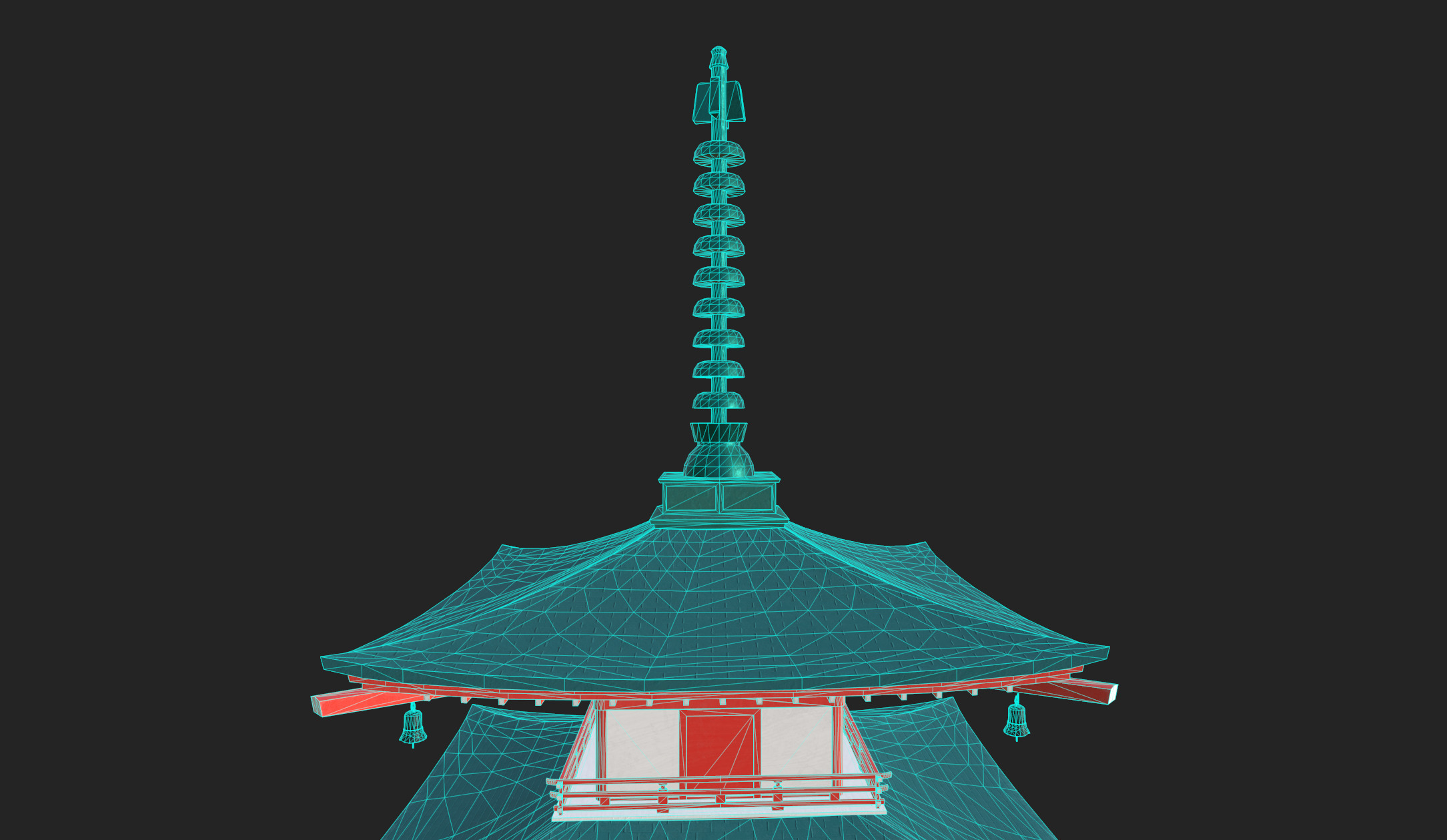 Japanese pagoda temple Low-poly 3D model_15