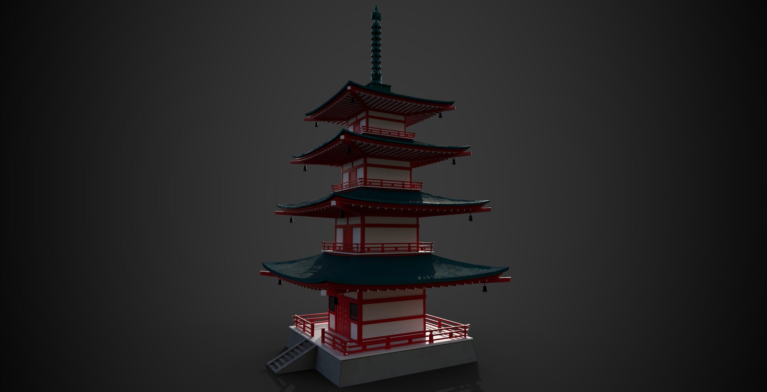 Japanese pagoda temple Low-poly 3D model_11