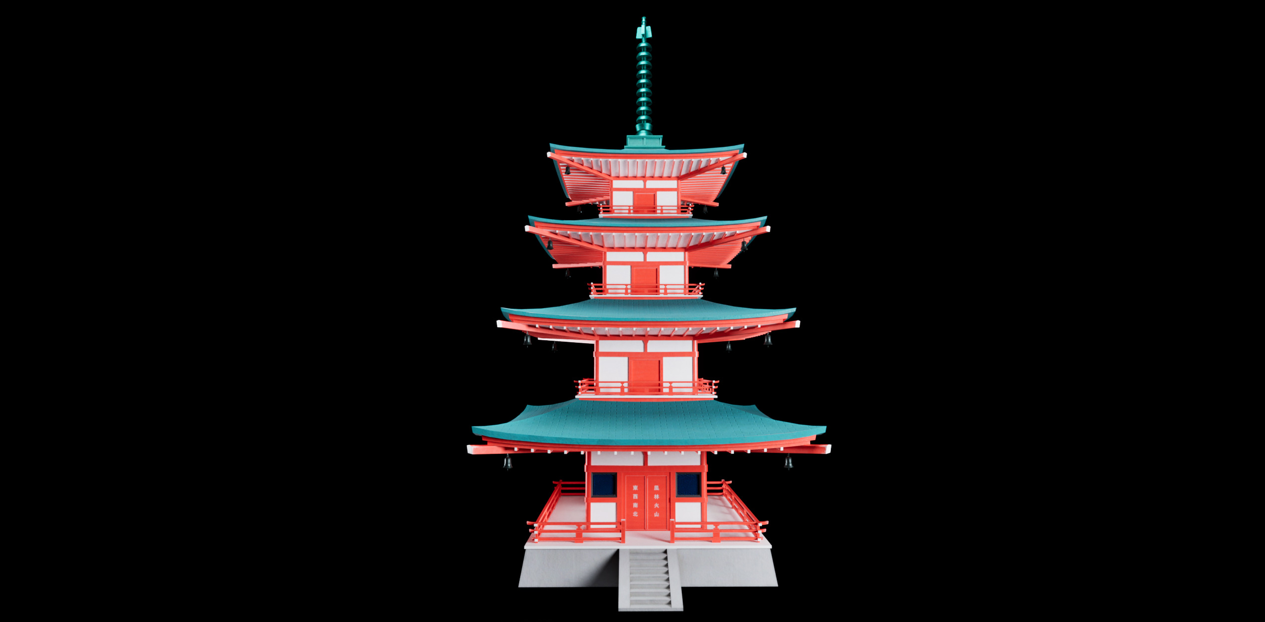 Japanese pagoda temple Low-poly 3D model_2