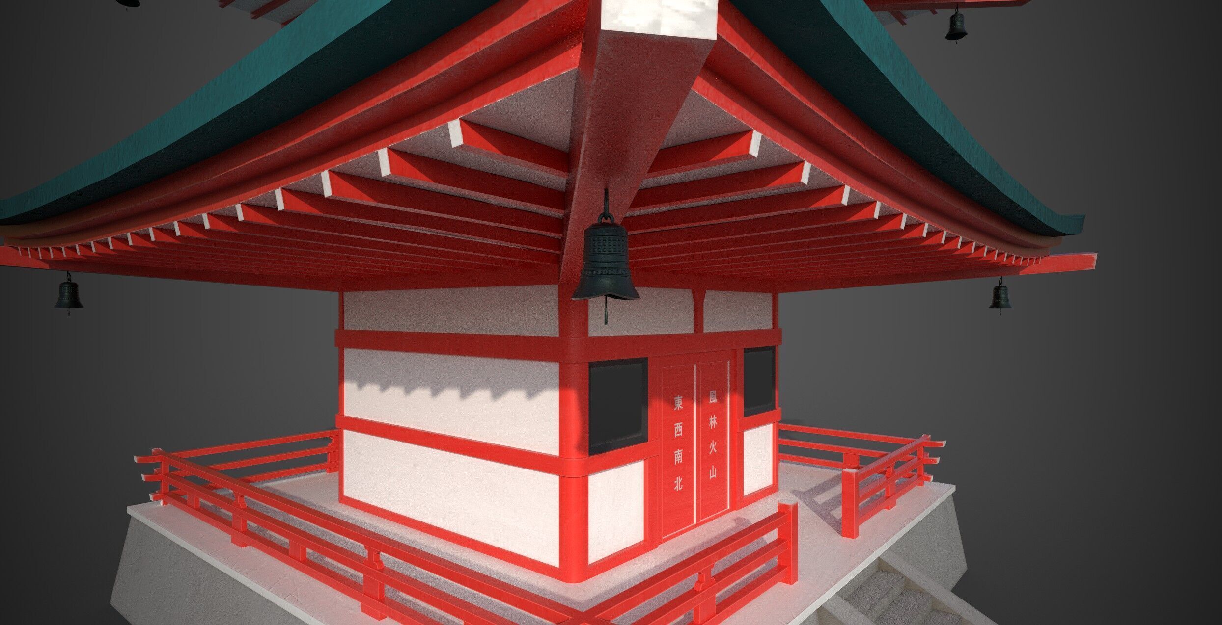 Japanese pagoda temple Low-poly 3D model_13