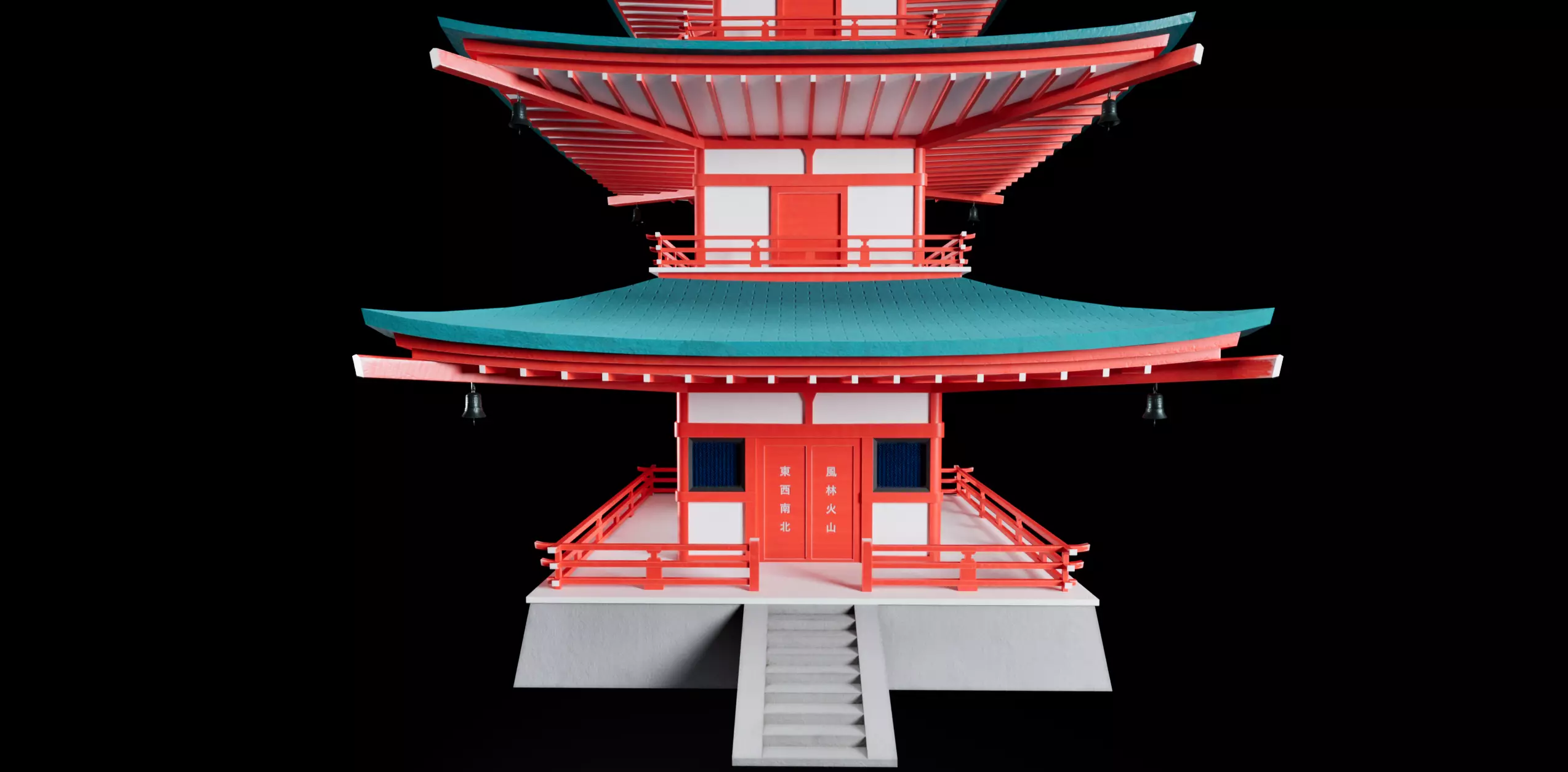 Japanese pagoda temple Low-poly 3D model_0