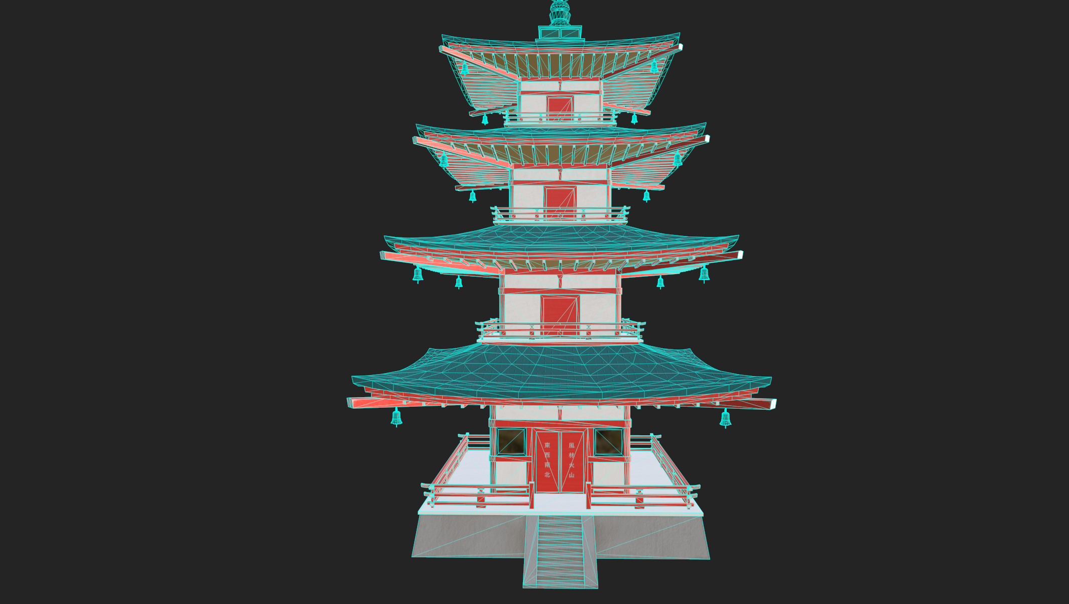 Japanese pagoda temple Low-poly 3D model_16