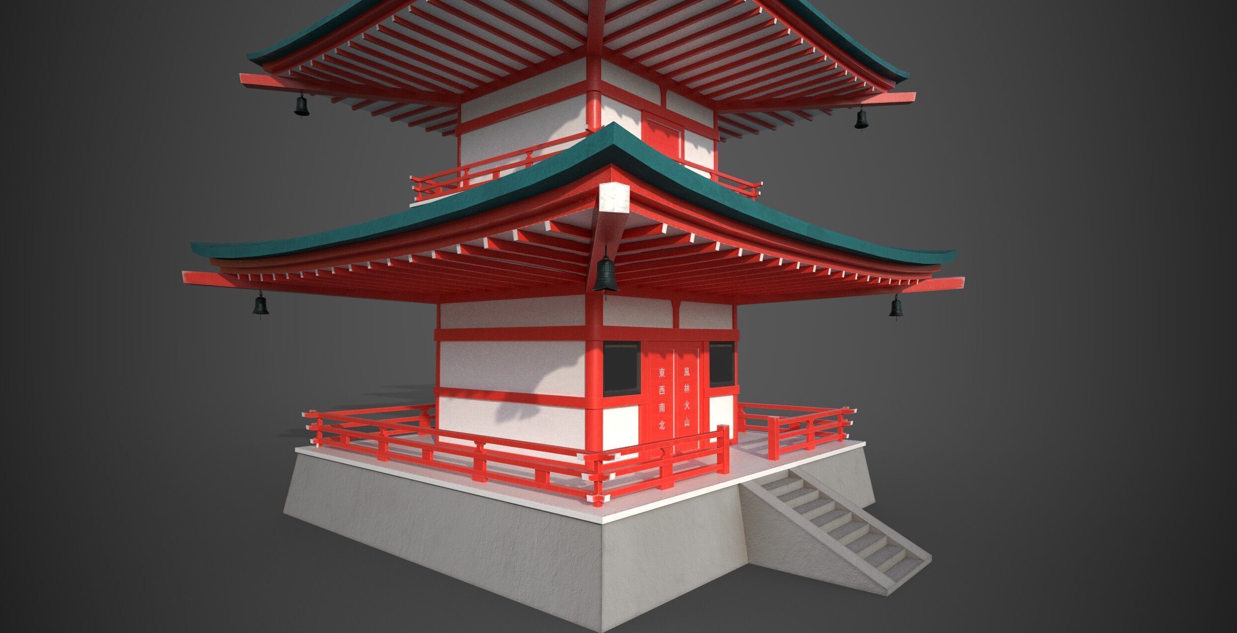 Japanese pagoda temple Low-poly 3D model_12