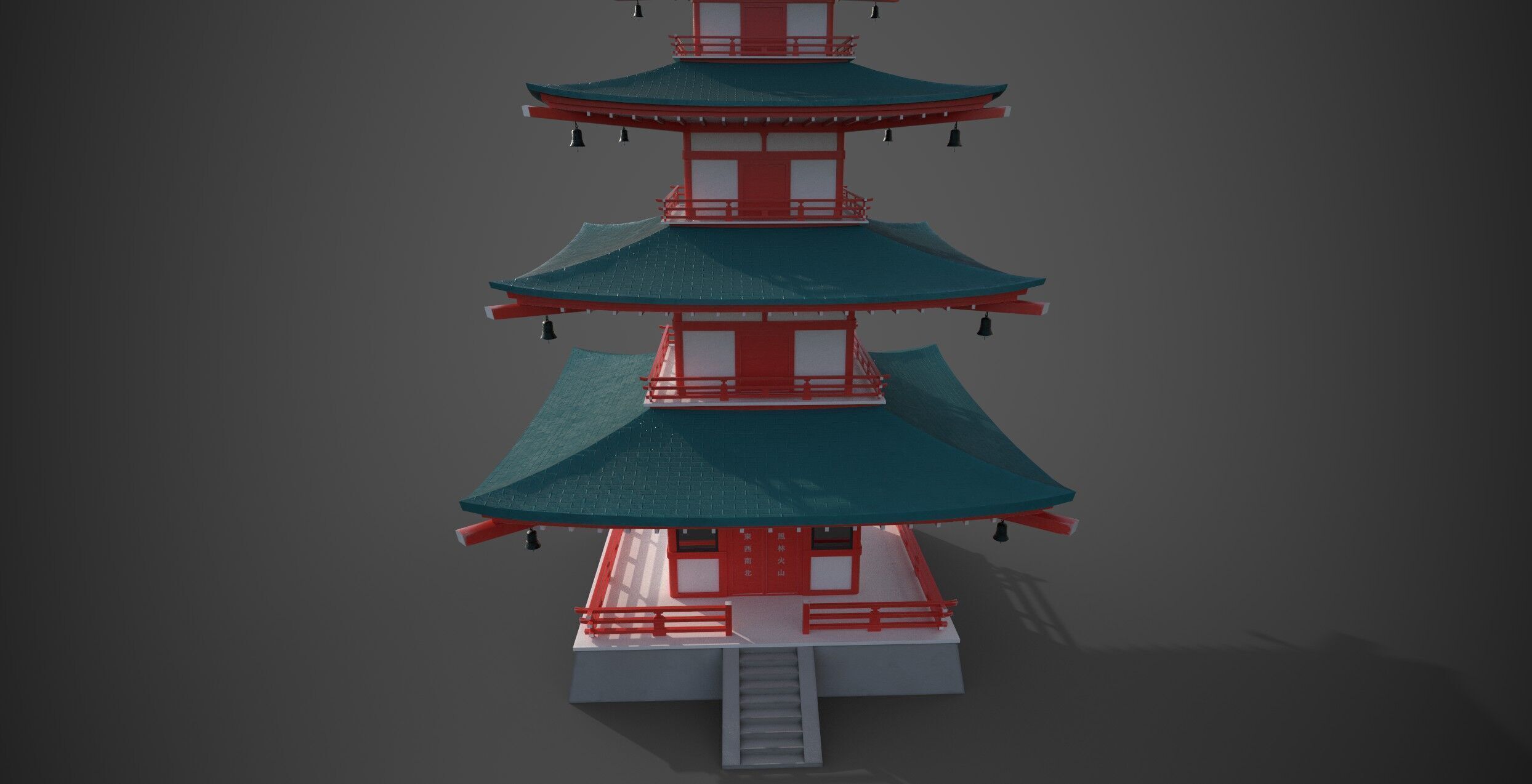 Japanese pagoda temple Low-poly 3D model_9