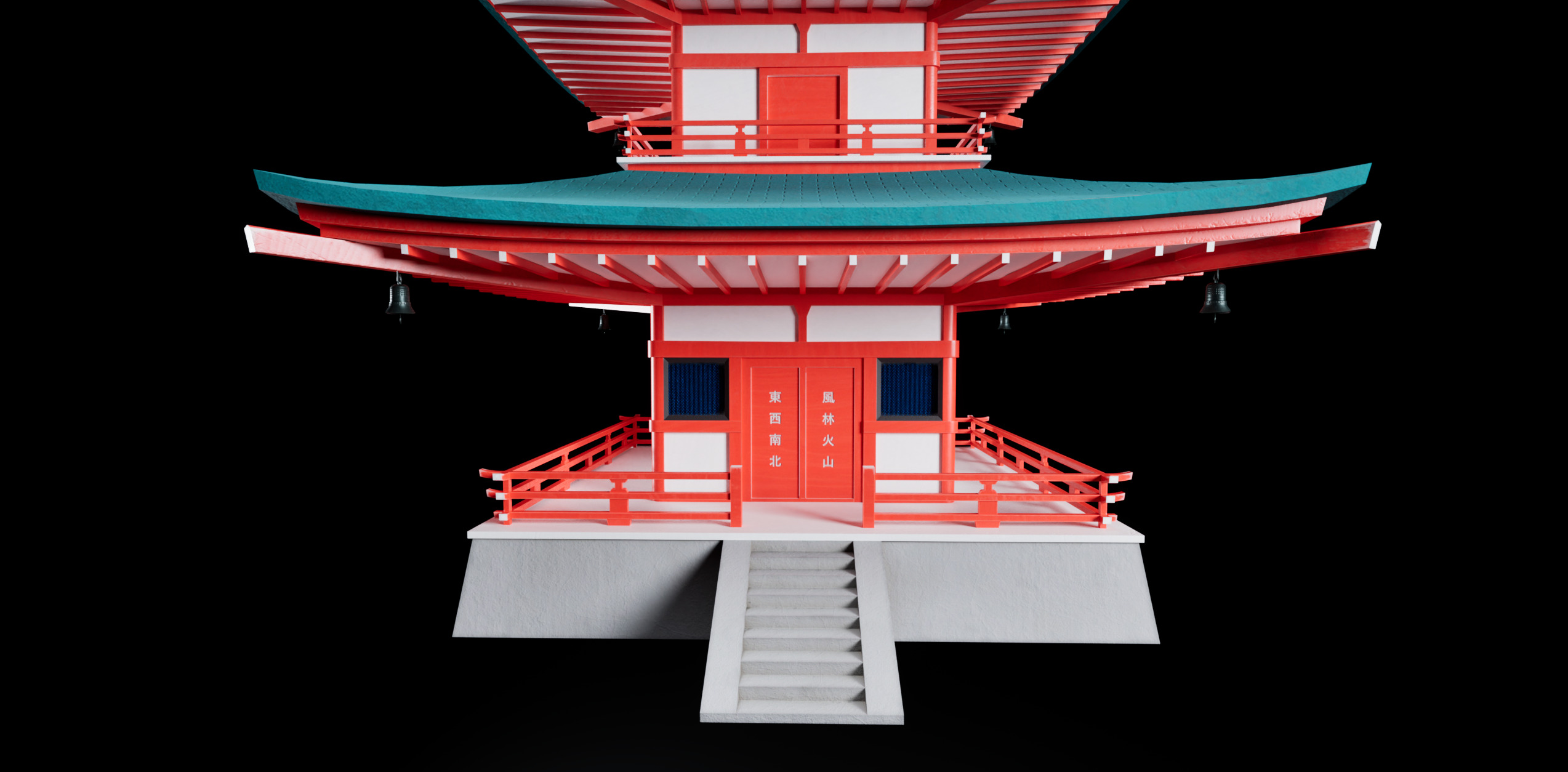 Japanese pagoda temple Low-poly 3D model_3
