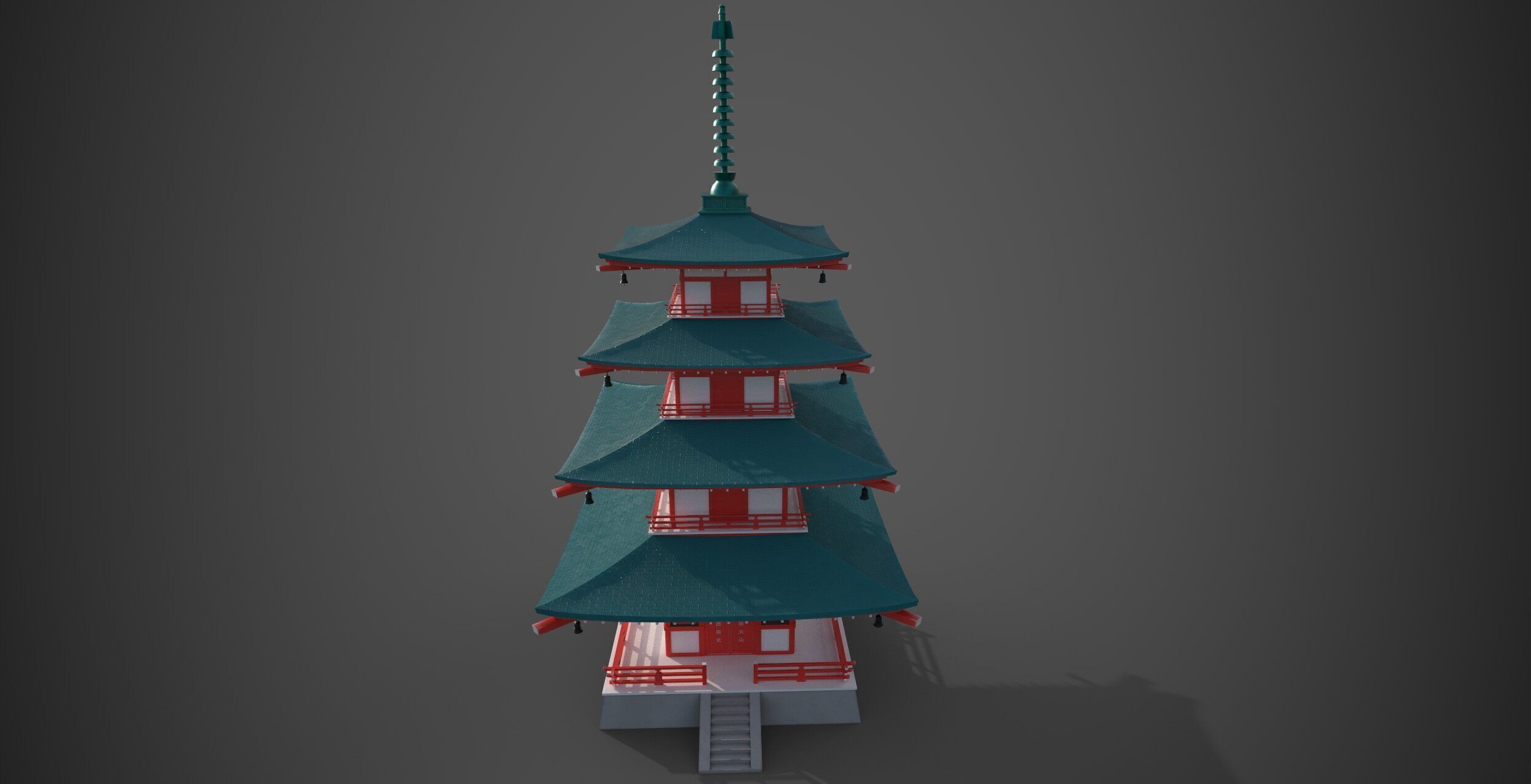 Japanese pagoda temple Low-poly 3D model_10