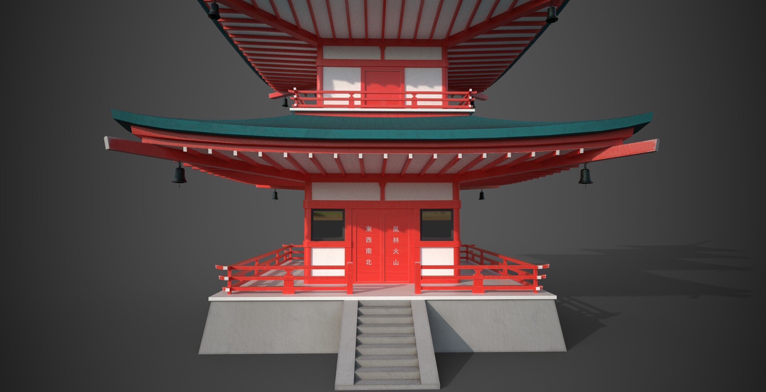 Japanese pagoda temple Low-poly 3D model_14