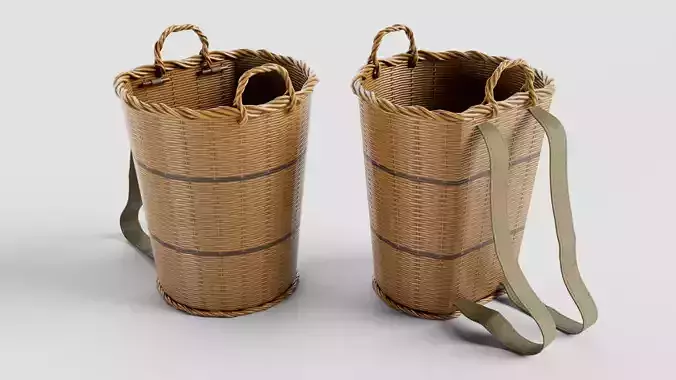 5 variation wicker basket with vegetables Low-poly 3D model