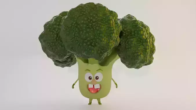 Cartoon Broccoli Character with Rigged Model